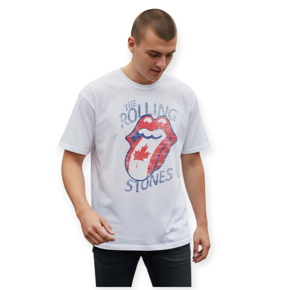 Rolling Stones White Graphic T-Shirt Distressed And Well Loved.. Kinda Grunge.